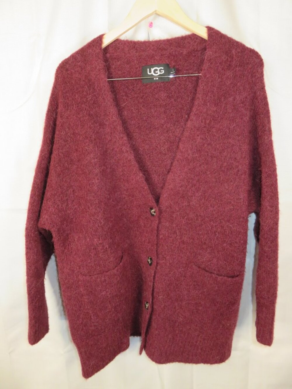 UGG RTW Jaelyn Nylon Alpaca Wool Blend Burgundy Long Sleeves Cardigan Small